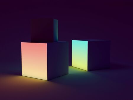 Lightbox colorful cubes on black background. 3Dの写真素材