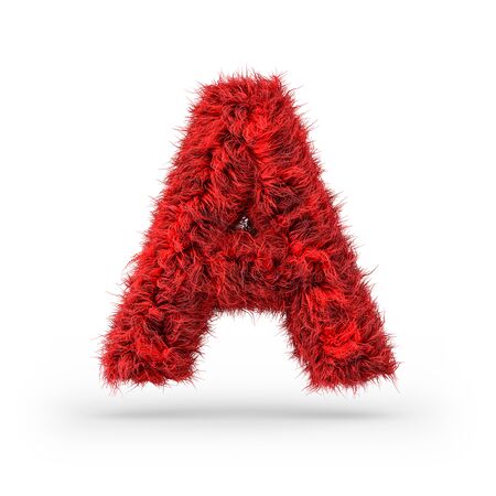 Capital letter A. Uppercase. Red fluffy and furry font. 3D renderingの写真素材
