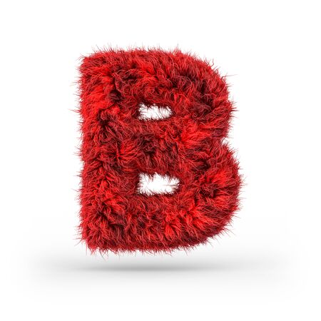 Capital letter B. Uppercase. Red fluffy and furry font. 3D renderingの写真素材