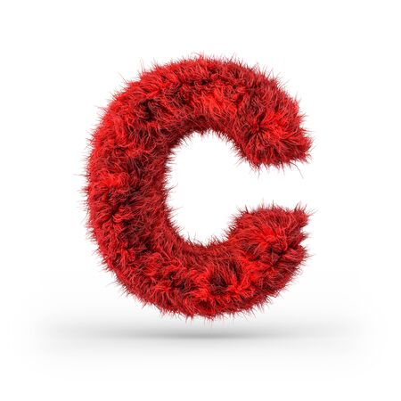 Capital letter C. Uppercase. Red fluffy and furry font. 3D renderingの写真素材