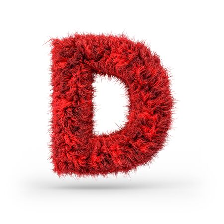 Capital letter D. Uppercase. Red fluffy and furry font. 3D renderingの写真素材