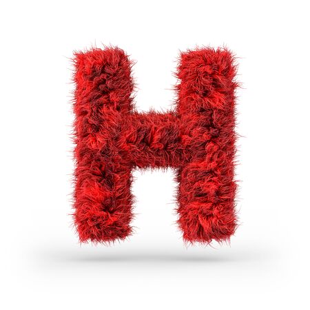 Capital letter H. Uppercase. Red fluffy and furry font. 3D rendering