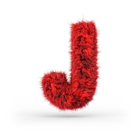 Capital letter J. Uppercase. Red fluffy and furry font. 3D renderingの写真素材