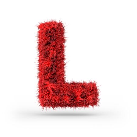 Capital letter L. Uppercase. Red fluffy and furry font. 3D renderingの写真素材