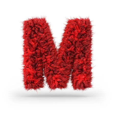 Capital letter M. Uppercase. Red fluffy and furry font. 3D renderingの写真素材