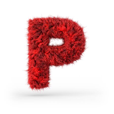 Capital letter P. Uppercase. Red fluffy and furry font. 3D renderingの写真素材
