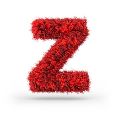 Capital letter Z. Uppercase. Red fluffy and furry font. 3D renderingの写真素材