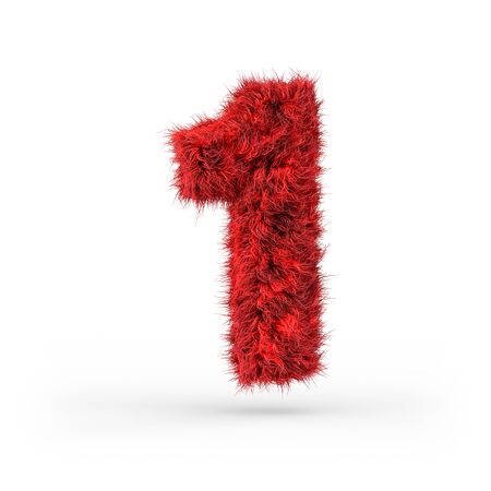 Number 1. Digital sign. Red fluffy and furry font. 3D renderingの写真素材