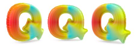 Capital letter Q. Uppercase. Inflatable multicolor balloon on background. 3D renderingの写真素材