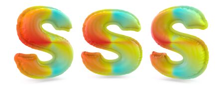 Capital letter S. Uppercase. Inflatable multicolor balloon on background. 3D renderingの写真素材
