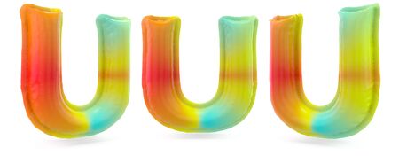 Capital letter U. Uppercase. Inflatable multicolor balloon on background. 3D renderingの写真素材