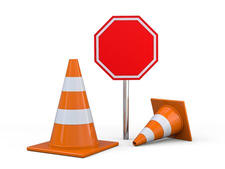 Signs of road work. Hazard warning. 3D renderingの写真素材