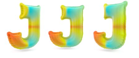 Capital letter J. Uppercase. Inflatable multicolor balloon on background. 3D renderingの写真素材