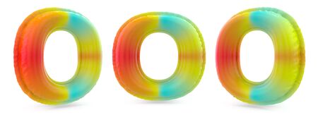 Capital letter O. Uppercase. Inflatable multicolor balloon on background. 3D renderingの写真素材
