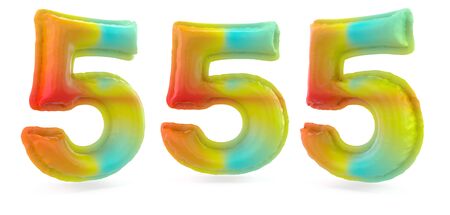Number 5. Digital sign. Inflatable multicolor balloon on background. 3D renderingの写真素材