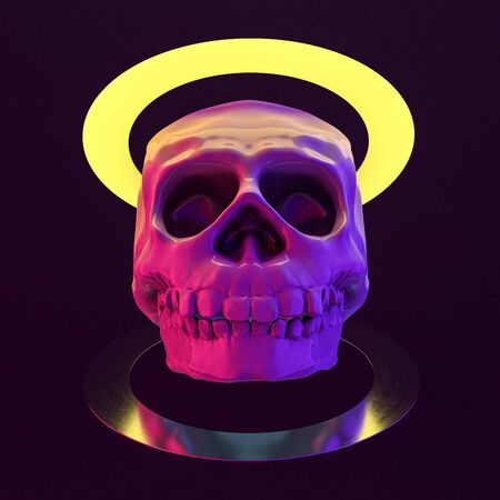 Abstract human skull on a black background. 3D renderingの写真素材