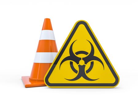 Virus COVID-19, pandemic risk alert. Biohazard sign. Warning sign of virus. 3D renderingの写真素材