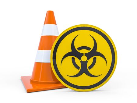 Virus COVID-19, pandemic risk alert. Biohazard sign. Warning sign of virus. 3D renderingの写真素材