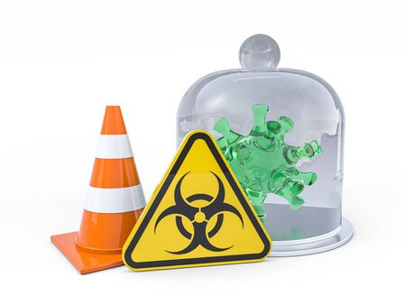 Virus COVID-19, pandemic risk alert. Biohazard sign. Warning sign of virus. 3D renderingの写真素材