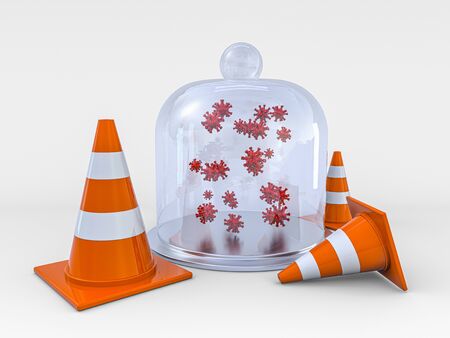 Virus COVID-19, pandemic risk alert. Biohazard sign. Warning sign of virus. 3D renderingの写真素材