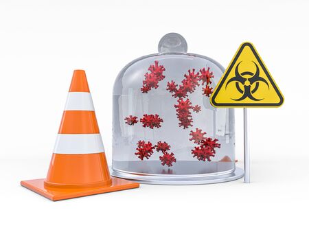 Virus COVID-19, pandemic risk alert. Biohazard sign. Warning sign of virus. 3D renderingの写真素材