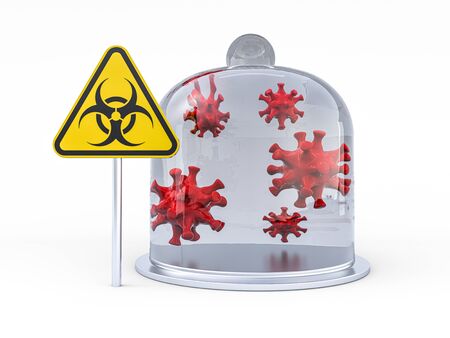 Virus COVID-19, pandemic risk alert. Biohazard sign. Warning sign of virus. 3D renderingの写真素材