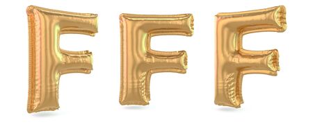 Capital letter F. Uppercase. Inflatable gold balloon on background. 3D renderingの写真素材