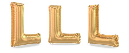 Capital letter L. Uppercase. Inflatable gold balloon on background. 3D renderingの写真素材