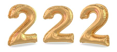 Number 2. Digital sign. Inflatable gold balloon on background. 3D renderingの写真素材