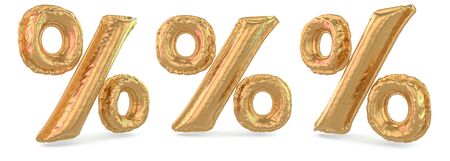 Percent symbol. Digital sign. Inflatable gold balloon on background. 3D renderingの写真素材