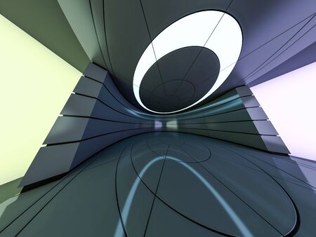 Abstract modern architecture background, empty open space interior. 3D renderingの写真素材