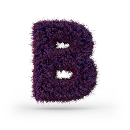 Capital letter B. Uppercase. Purple fluffy and furry font. 3D renderingの写真素材