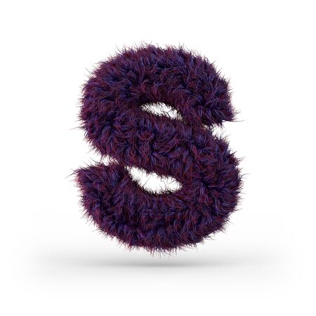 Capital letter S. Uppercase. Purple fluffy and furry font. 3D renderingの写真素材
