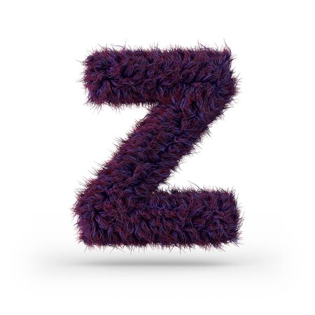 Capital letter Z. Uppercase. Purple fluffy and furry font. 3D renderingの写真素材