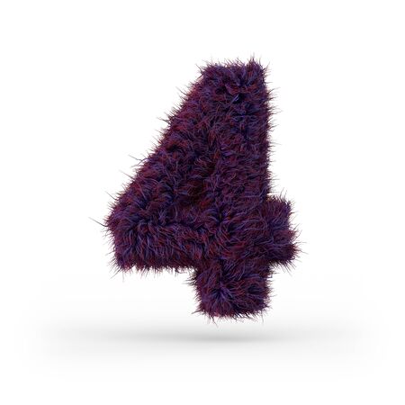 Number 4. Digital sign. Purple fluffy and furry font. 3D renderingの写真素材