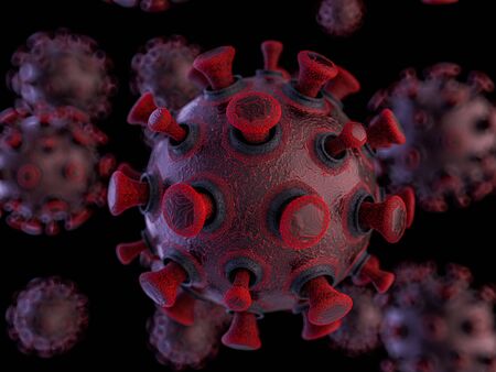 Covid-19. Pathogen respiratory coronavirus 2019-ncov flu. Pandemic risk concept. 3D renderingの写真素材