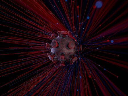 Covid-19. Pathogen respiratory coronavirus 2019-ncov flu. Pandemic risk concept. 3D renderingの写真素材