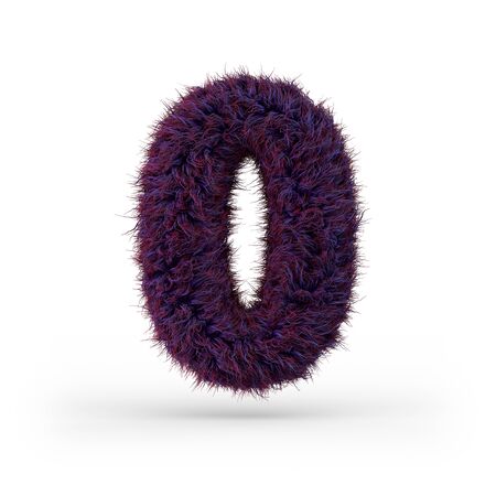 Number 0. Digital sign. Purple fluffy and furry font. 3D renderingの写真素材