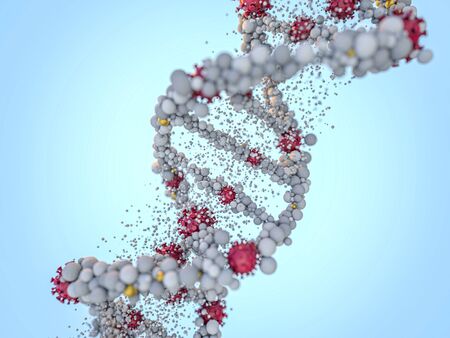 Covid-19. Pathogen respiratory coronavirus 2019-ncov flu. Virus attacks DNA. 3D renderingの写真素材