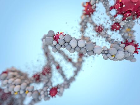Covid-19. Pathogen respiratory coronavirus 2019-ncov flu. Virus attacks DNA . 3D renderingの写真素材