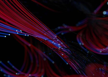 Data technology abstract futuristic illustration. Red and blue lines on dark background. 3D...