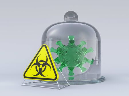 Virus COVID-19, pandemic risk alert. Biohazard sign. Warning sign of virus. 3D renderingの写真素材