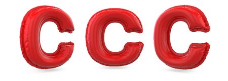 Capital letter C. Uppercase. Inflatable red balloon on background. 3D renderingの写真素材