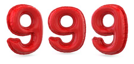 Number 9. Digital sign. Inflatable red balloon on background. 3D renderingの写真素材