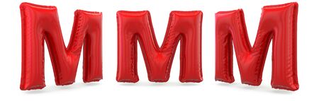 Capital letter M. Uppercase. Inflatable red balloon on background. 3D renderingの写真素材