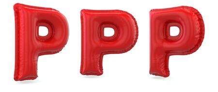 Capital letter P. Uppercase. Inflatable red balloon on background. 3D renderingの写真素材