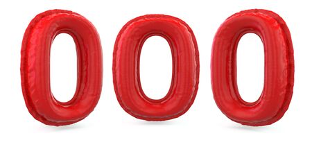 Number 0. Digital sign. Inflatable red balloon on background. 3D renderingの写真素材