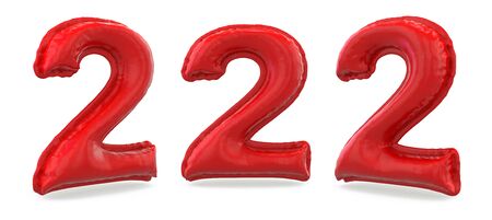 Number 2. Digital sign. Inflatable red balloon on background. 3D renderingの写真素材