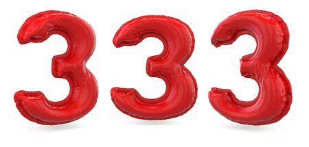 Number 3. Digital sign. Inflatable red balloon on background. 3D renderingの写真素材