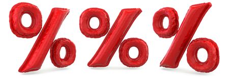 Percent symbol. Digital sign. Inflatable red balloon on background. 3D renderingの写真素材